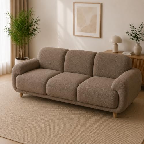 Image of Modern Classic Teddy Boucle Fabric Sofa for Living Room Bedroom Reception and Office 3+1+Ottoman Sofa for Living Room (Taupe)