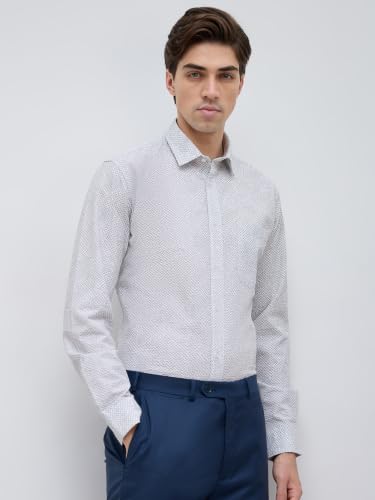 Image of Raymond Men Slim Fit Print Pattern Pure Cotton Regular Collar Full Sleeve Casual Shirt