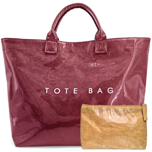 Image of PVC Tote Bag Gifts for Women Large Tote Purse Kraft Paper Letter Print Hobo Handbags for Work Beach Shopping Travel