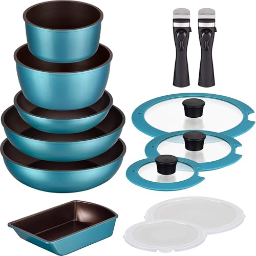 フライパンセット 13点A ターコイズ 取っ手が取れる IH対応 ガス オーブン 食洗機対応 PFOAフリー ふっ素樹脂加工 母の日 父の日 プレゼント ギフト