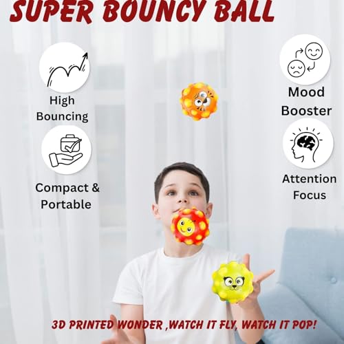 Image of Graphene Bouncing Moon Ball Soft Rubber 3D Pop Cartoon Animal Printed Space High Jumping Bubble Moon Ball for Kids Adults Pets Space Galaxy Bouncy Balls Toys (Pack of 1) Multicolour