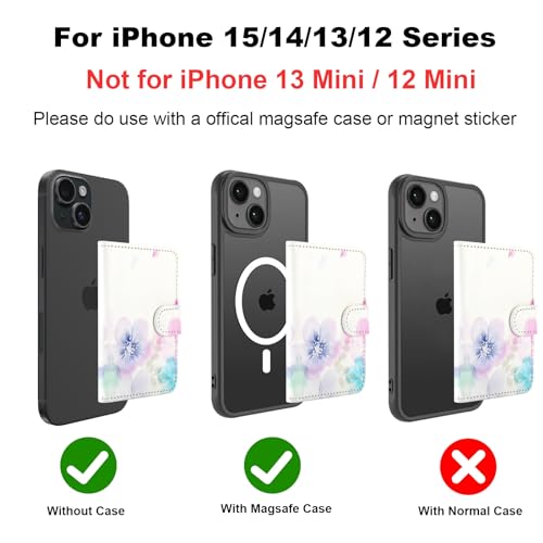 Image of HAOPINSH for MagSafe Wallet Magnetic Wallet Card Holder, Pale Flower Pattern Detachable Adjustable Flip Leather iPhone Kickstand Mag Safe Card Slots for iPhone 16 /15 /14 /13 /12 Series