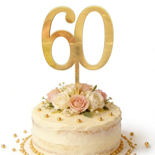 Gold Acrylic Sixty Cake Topper Number 60 Cake Decoration Happy 60th Birthday Cake Decor 60 Years Old Cake Pick Decoration For 60th Anniversary Celebrating Party Supplies
