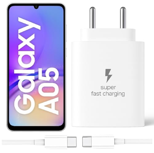 Image of 25W Type-C Charger with Cable Compatible with Samsung-Galaxy A05 | Super Fast Charger Adapter for S23 /S24 /S25 /S21Fe /A14 /M17 /M06 /M07 /M05 /F05 /F15 /F06 /M36 /A55 / F17 /A16 /M16 /A56 /A36 /A35 /M34 /A34 /A26, White