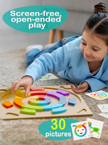 Image of Preschool learning activities Montessori toys - rainbow wooden pattern blocks tangrams color sorting stacking educational games for kids fine motor skills baby girls and boys for 3 4 5 years old (XL)