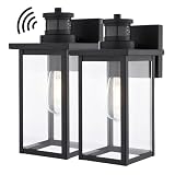VAXCEL 2-Pack Textured Black Motion-Activated Dusk-to-Dawn Security Lanterns for Entryway, Porch Outdoor Wall Light Fixtures, Contemporary Style, LED Compatible