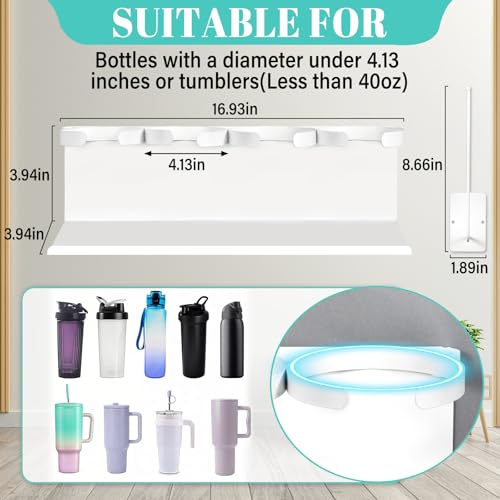 Image of Magnetic Cup Holder for Fridge,8 Cups Water Bottle Organizer for Stanley 30 40 oz with Tumbler Lid Organizer,High Capacity Heavy Duty Kitchen Storage Rack Accessories