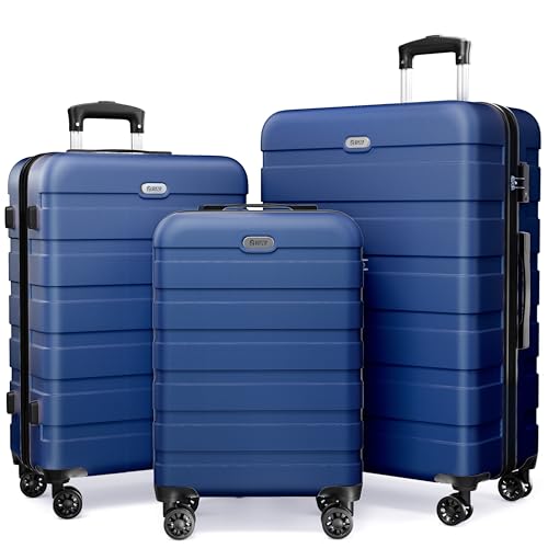 Image of AnyZip Luggage PC ABS Hardside Lightweight Suitcase with 4 Universal Wheels TSA Lock 20 24 28 Inch, DarkBlue, 3 piece set (20 /24 /28), Fashion