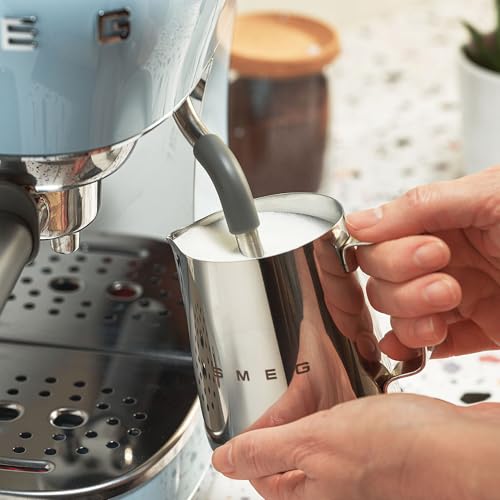 Image of Smeg Manual Espresso Machine with Steam Wand, 15 Bars of Pressure, Stainless Steel Porta Filter, Passive Cup Warmer, User Friendly Controls, and Measuring Scoop Tamper Made in Italy (Pastel Blue)
