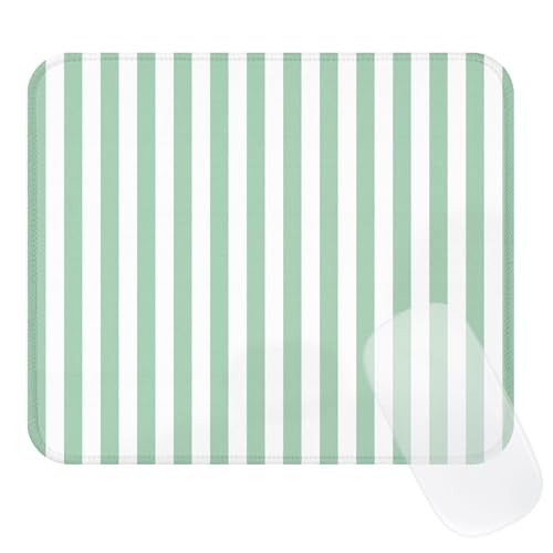 Image of Square Cute Striped Mouse Pad with Stitched Edge, Premium Waterproof Cloth Aesthetic Small Stripe Mouse Mat, Non-Slip Rubber Base Funny Mousepad Desk Accessories,Striped Green White