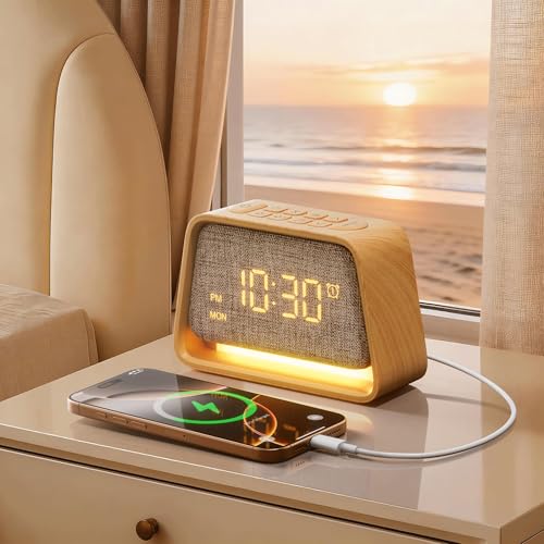 blonbar Reloj despertador, reloj de alarma 3 en 1 con luz nocturna, ayuda para dormir con 10 ruidos blancos y 10 sonidos naturales, lámpara de mesita ajustable de 3 niveles para dormitorio, habitación