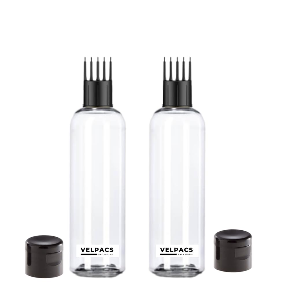 VELPACS PACKAGING 200Ml Empty Plastic Bottle For Hair Application (Hair Root Applicator Bottle With Comb Head) | Perfect For Rosemary Tea, Hair Oil, Hair Colour, Shampoo, Travel Friendly (Pack Of 2)