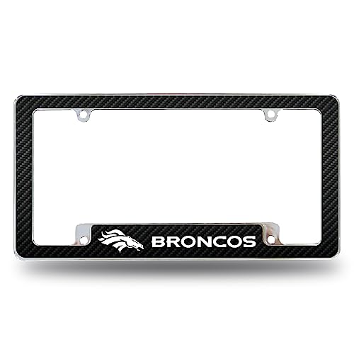 Rico Industries NFL Denver Broncos Carbon Fiber 12 x 6 Chrome All Over Automotive License Plate Frame for Car/Truck/SUV