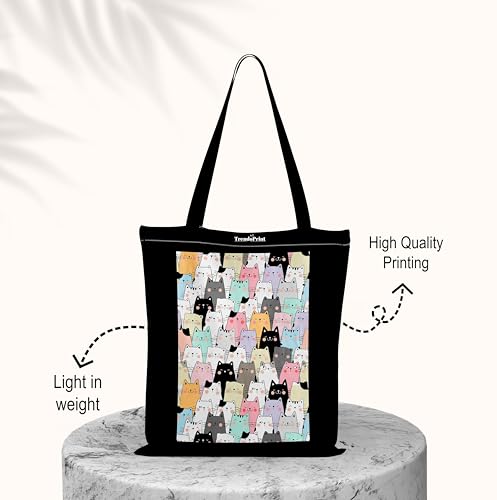 Image of TrendoPrint Canvas Tote Bags for Women with Zip, College Bag for Girls, 100% Organic Cotton Tote Bag for Shopping, Travel & Beach