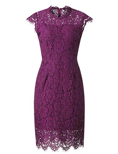 MEROKEETY Women's Sleeveless Lace Floral Elegant Cocktail Dress Crew Neck Knee Length for Party
