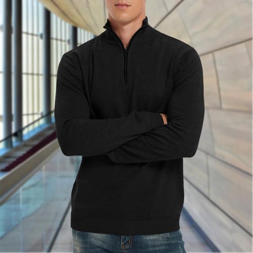 Men's Quarter Zip Sweater, Slim Fit Soft Casual Pullover Lightweight Solid Warm Mock Neck Polo Sweater2
