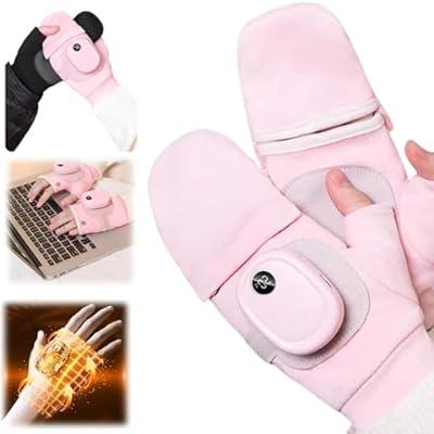 Heated Gloves for Women, Upgraded Smart Thermostatic Electric Heated Fingerless Gloves Rechargeable for Women Men, Winter Hand Warmer for Work Cycling Skiing Outdoor Snow (Pink)