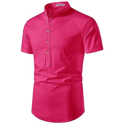 Image of Vida Loca Men's Cotton Linen Plain Stitched Half Sleeve Shirt