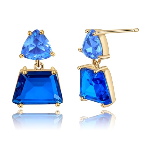 Elaximn Small Hypoallergenic Blue Crystal Dangle Earrings for Women