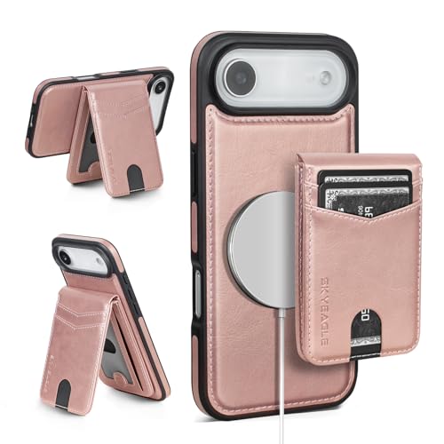 SkyEagle for iPhone 17 Air Wallet Case with Card Holder,Rose Gold