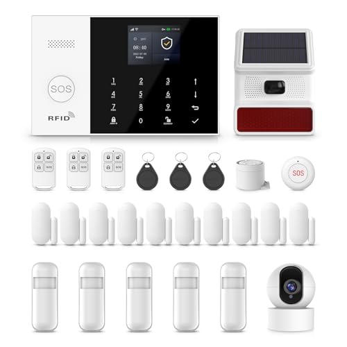 PGST Alarmanlage 26-teiliges,Home Alarmanlage Haus mit APP,WLAN+ 4G Alarmanlage Set mit Outdoor Sirene,Kamera,Fenster Tür Sensoren,Bewegungsmelder,RFID und Fernbedienungen,Funktioniert mit Alexa