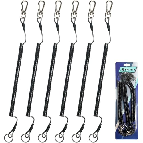 Image of Pristis 6 pcs Fishing Coiled Lanyards, Heavy-duty Retractable Keychain Pole Tether, Safety Leash Steel Wire & Carabiner Clip