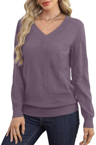 WIHOLL Sweaters for Women V Neck Long Sleeve Tops Fashion Lightweight Pullover Clothes Fall Outfits 2025