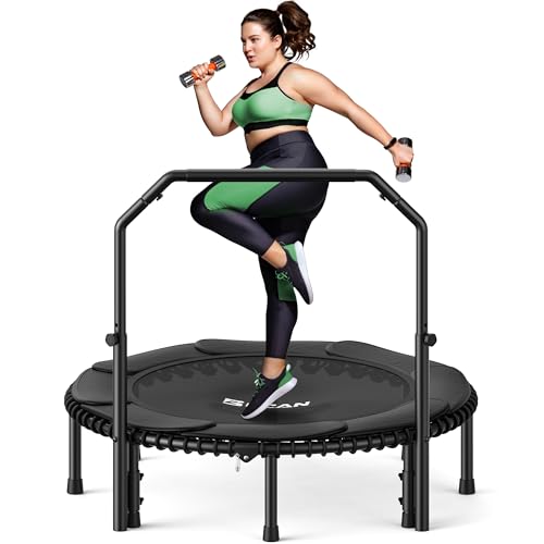 BCAN BT2 Rebounder Trampoline for Adult, 48' Fitness Trampoline with Bungees, U Shape Adjustable Foam Handle, Stable & Quiet, Indoor Outdoor Workout-48Inch-Deep Black