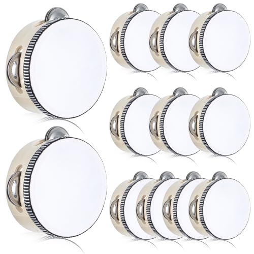 12Pcs Wedding Tambourine 4 Inch Mini Tambourine Bulk for Adults Hand Held Drum with Metal Jingles Musical Instrument for Church Wedding Party Favor