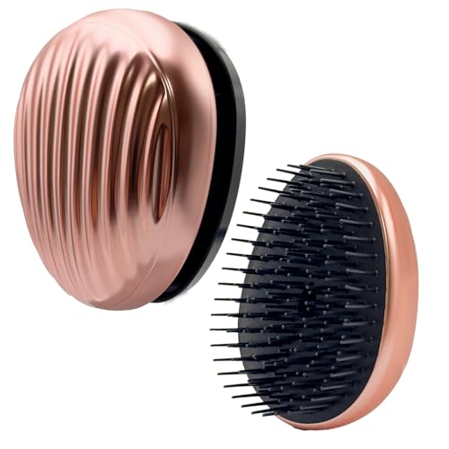 WYNK Cepillo de pelo portátil de viaje, cepillo desenredante con forma de concha para mujer, cepillo de pelo pequeño para cabello grueso, cepillo desenredante para cabello de viaje (oro champán)