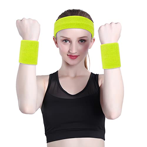 Image of ONUPGO Sweatband Set Sports Headband Wrist Striped Sweatbands Terry Cloth Wristband Athletic Exercise Basketball Wrist Sweatband and Headbands Moisture Wicking Sweat Absorbing Head Band