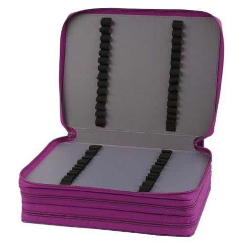 Image of Marker Pen Organizer Case 168 Slots w /Handle & Shoulder Strap | 3-Layer Zipped Pencil Pouch PU Leather w /Open Front pocket for Gel Pen Markers to Artists, Painters