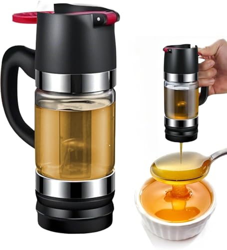 ANYUAN Glass Honey Dispenser 300 ml with Handle Drip Proof Press On for Honey and Syrup 9 oz Drip Proof Honey Jar with Holder Syrup Dispenser Glass Coffee or Tea Ideal for Honey and Syrup