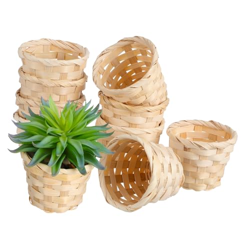 Cabilock Lot de 10 Mini Paniers Tissés Style Champêtre, Petites Corbeilles Décoratives pour Mariage, Baptême et Table, Cache-Pots pour Succulentes et...