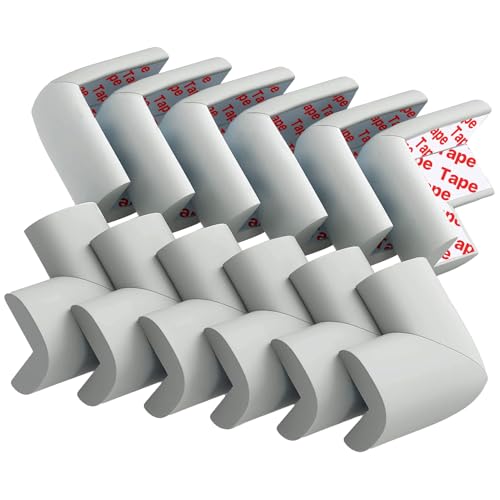 12 Pack Corner Protector Baby Proofing Corners and Edge Guards, Soft Safety Pre-Taped Rubber Foam Furniture Bumper for Fireplace, Table, Stair, Cabinet (Gray)