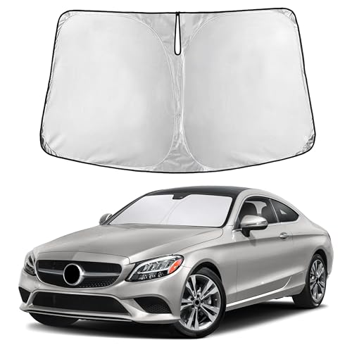 Image of Autovir Windshield Sun Shade Fit for 2008-2019 2020 2021 Mercedes Benz Class C Sunshade, Front Car Window Shades Sun Visor, Blocks UV Rays & Heat, Car Accessories