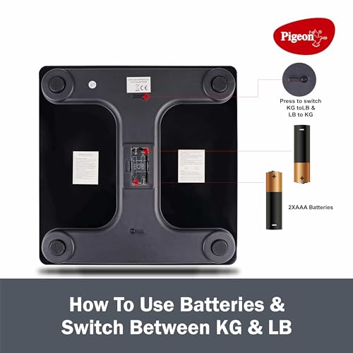 Image of Pigeon Iris Weighing Machine for Body Weight Machine| Digital Bathroom Scale for Weight Measurement| Weighing Scale with LCD Display| 36 Months Warranty, Black, 180 Kg