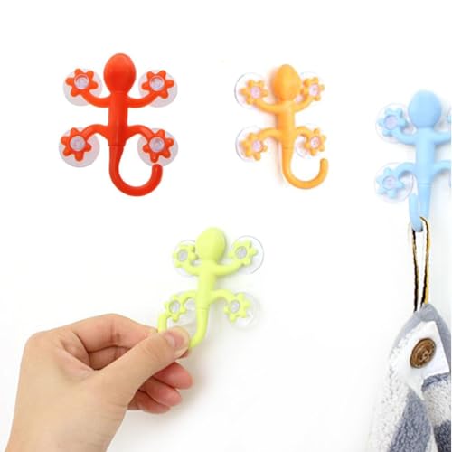 Ganchos de succión para ducha - Gancho Gecko Con 4 Ventosas - Gancho de cuatro ventosas potente Gecko, decoración de colgador de pared para baño, cocina, pasillo, sala de estar Color aleatorio