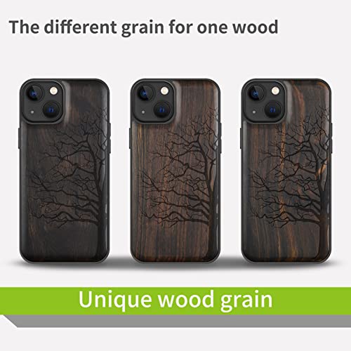 Carveit Magnetic Wood Case For Iphone 13 Case [Hard Real Wood & Soft Tpu] Shockproof Hybrid Protective Cover Unique & Classy Wooden Case Compatible With Magsafe (Eternal Tree Carving-Blackwood) #TOP6