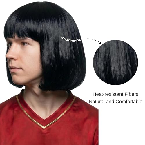 Yan Dream Short Black Bob Wig Funny Wig With Flat Bangs for Cosplay and Costume Parties by Yan Dream - Image 4