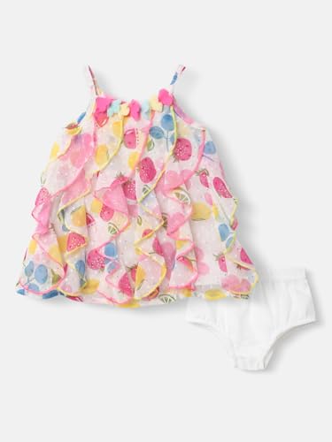 Image of Nautinati Baby Girls Strap Sleeve Printed Ruffle Dress | Age 0-3 Years