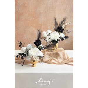 Ling's Moment Fake Flowers Box, Faux Greenery Stems Silk Dahlia Artificial Roses Eucalyptus for Wedding Bouquets Centerpieces Table Decorations Floral Arrangement, White & Black, Deluxe Combo Lings Moment Fake Flowers Box Faux Greenery Stems Silk Dahlia Artificial Roses Eucalyptus for Wedding Bouquets Centerpieces Table Decorations Floral Arrangement White Black Deluxe Combo