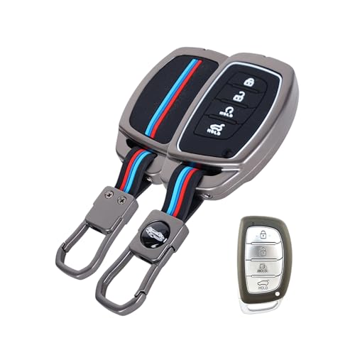 Image of Auto thrill Premium Metal Key Cover Compatible with Hyundai Alcazar and Creta Car 4 Button Smart Key