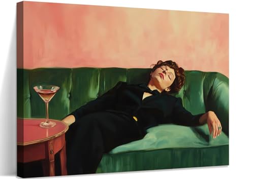 Vintage Woman Wall Art Funky Victorian Lady Lying on Couch Canvas Prints Moody Painting Poster Eclectic Aesthetic Wall Decor Picture Home Decor for Girly Bedroom Living Room 12X16Inch Framed