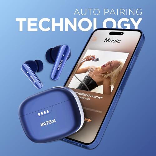 Image of Intex Excel Buds ITW202 (ANC), Active Noise Cancellation 32dB, 40ms Low Latency, Quad Mic, Upto 50Hr Playback, 13mm Dynamic Driver for Deep Bass & Crystal Sound, Bluetooth v5.3, Type C Charging (Blue)