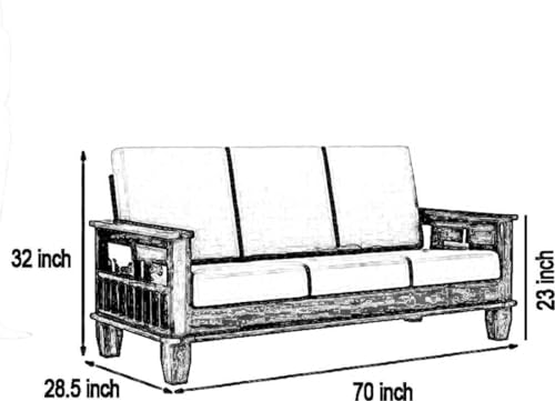 Image of Solid Sheesham Wood Sofa Set 3 Seater | Three Seater Sofa Set | Sofa Sets for Living Room | 3 Seater Sofa Set for Office & Lounge | Rosewood, Honey Finish