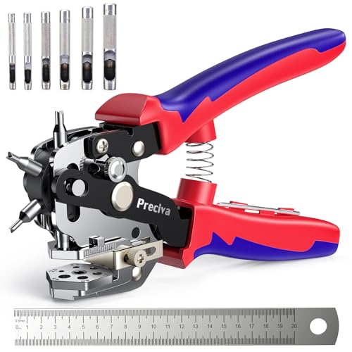 Poincon Cuir, Preciva 10 Tailles de Perforateur pour Cuir, avec 6 Perforateurs Supplémentaires, Règle, outil de Perforation en acier Inoxydable pour...
