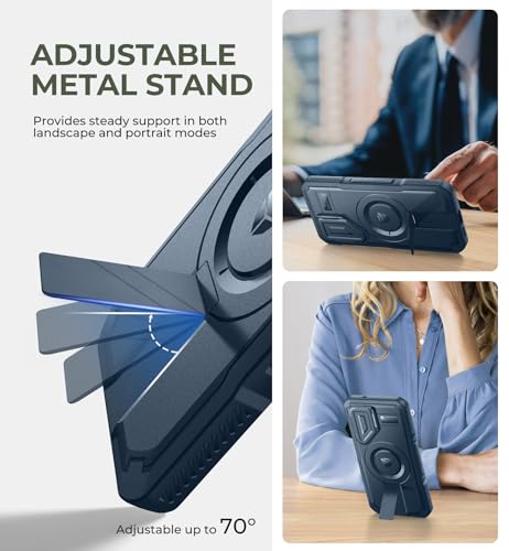 Image of Dexnor for Samsung Galaxy S25 Case with Camera Cover & Adjustable Kickstand & Built-in Screen Protector, Magnetic Rugged Shockproof Bumper Cases Heavy-Duty Magnetic Protective Cover (2025),Navy Blue