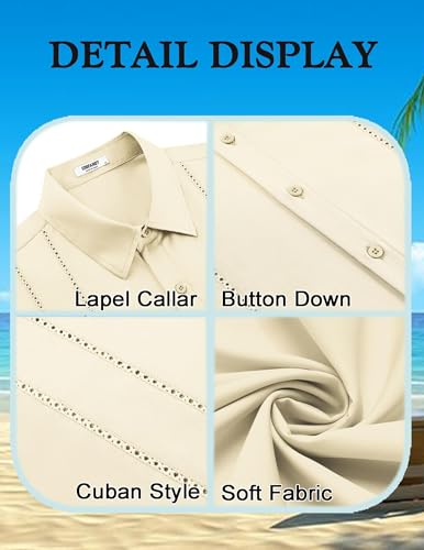 Image of COOFANDY Mens Cuban Guayabera Shirt Short Sleeve Button Down Shirts Summer Beach Vacation Shirts