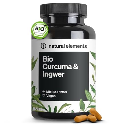 natural elements Bio Curcuma & Ingwer – 180 Kapseln – Bio Kurkuma, Bio Ingwer & Bio Pfeffer – mit Curcumin & Piperin – hochdosiert – in Deutschland produziert & laborgeprüft Vegan